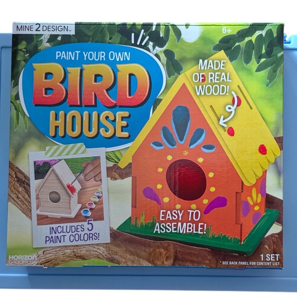 Mine 2 Design Paint Your Own Bird House Kit Real Wood DIY Craft Set Ages 6+